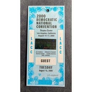 2000 Democratic National Convention Guest Badge Tuesday August 15 LACC